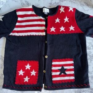 Christopher Banks Women's Americana Flag Stars Patriotic Cardigan SS Size M LNC
